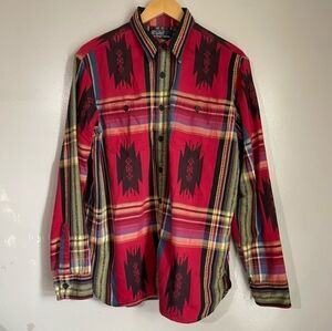Polo Ralph Lauren Shirt Mens Medium Red Aztec Beacon Southwestern Travis Scott